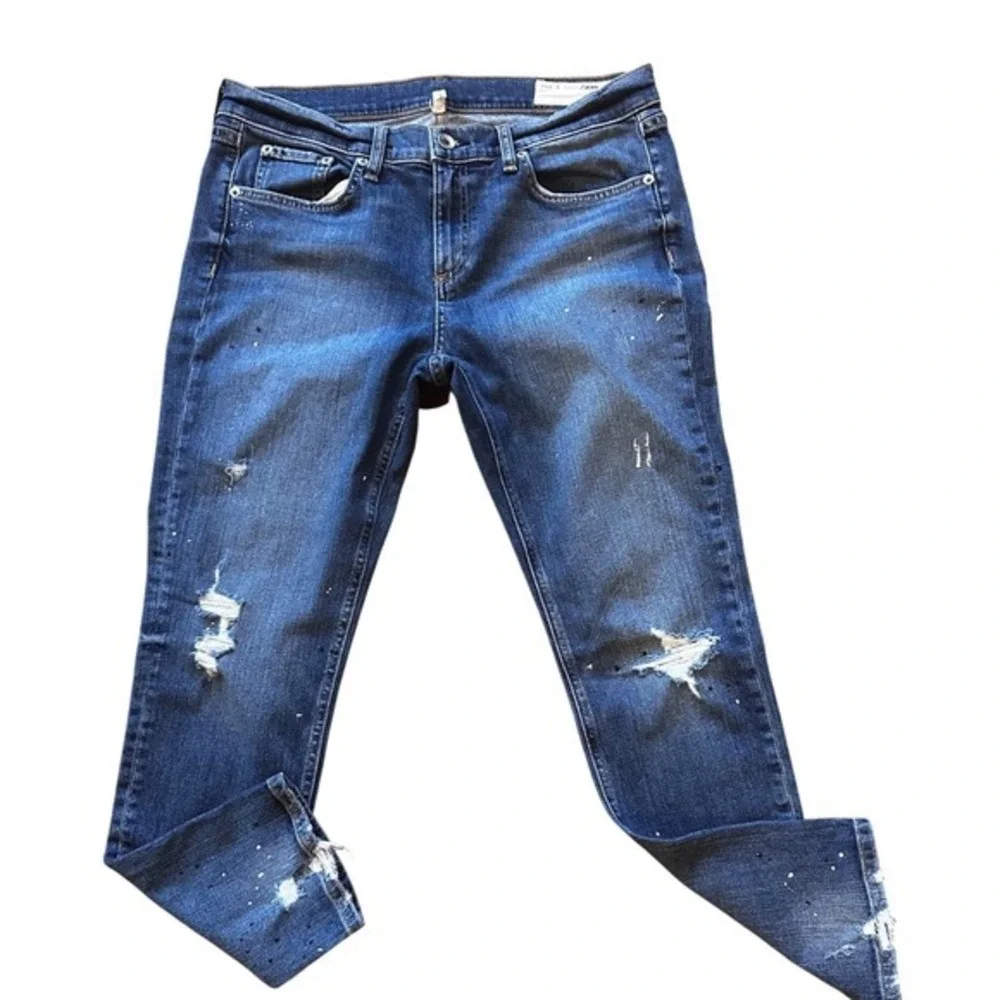 rag & bone Dre Slim Boyfriend Crop Jeans Paint Splatter Distressed Size 29
